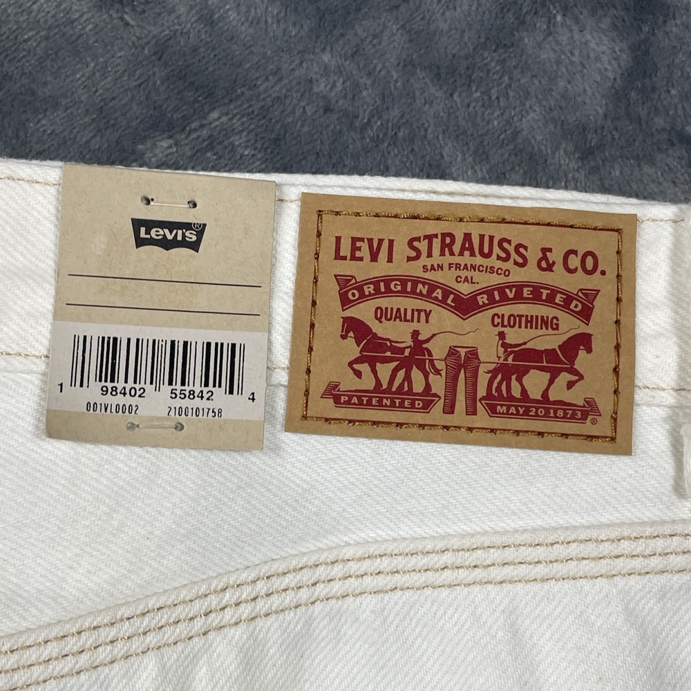 Levis Boyfriend Deconstructed Mini Jean Skirt Women Sz 30 White Denim Button Fly - Picture 3 of 8